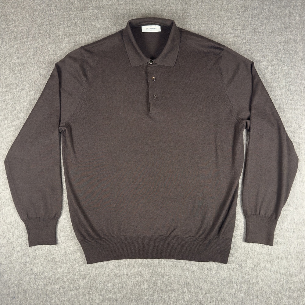 Gran Sasso Sweater Mens Large Brown Virgin Wool Polo Collar Pullover Italy